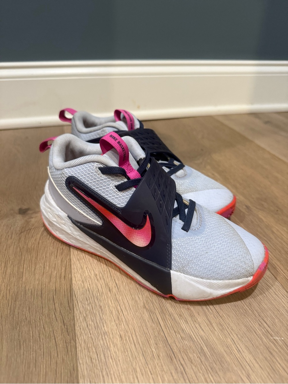 Nike Team Hustle D 12 Kids Sneakers – Ghost / Fire Pink – Girls Size 3Y